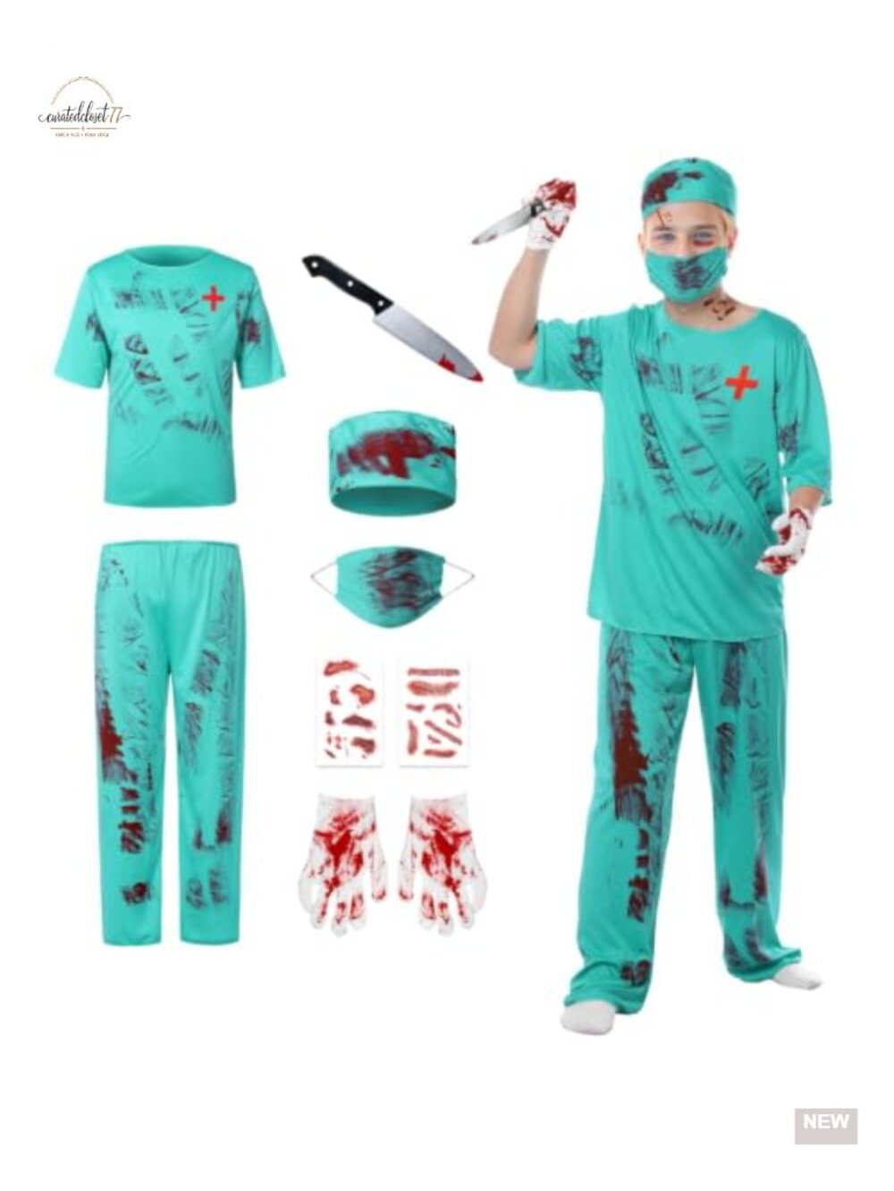 Zombie Doctor Halloween Costume Set Bloody Surgeon Scrubs Adult Unisex Cosplay